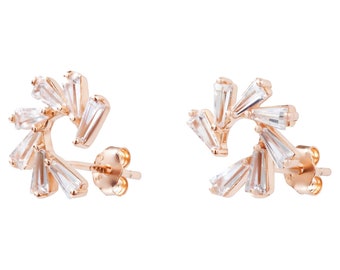1 pair of elegant stud earrings-noble-playful-wedding-bridal jewelry-romantic-925 silver-rose gold-maid of honor-zircon