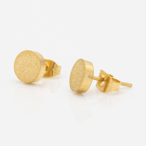 1 pair of circle stud earrings, diamond look, glitter, geometric, stainless steel, gold-plated