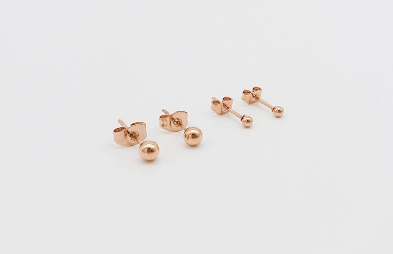 1 Pair Rose Gold Stainless Steel Gold Plated Minimalist Pearl Stud Earrings Ball image 4