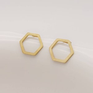 1 Paar schlichte Hexagon Ohrstecker-Edelstahl-Gold-vergoldet Bild 3