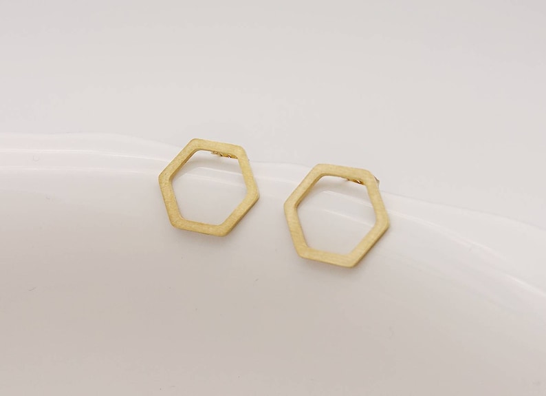 1 Paar schlichte Hexagon Ohrstecker-Edelstahl-Gold-vergoldet Bild 3