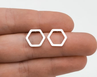 1 pair of simple hexagon stud earrings-stainless steel-waterproof-minimalist-geometric-noble-elegant-puristic-fine