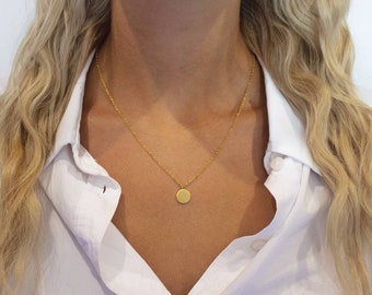 Collana a disco con pendente - acciaio inossidabile - argento - oro - oro rosa