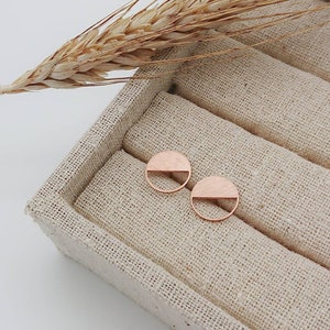 1 pair of geometric stud earrings-stainless steel-rose gold-gold-plated-brushed-matt-circle-minimalist