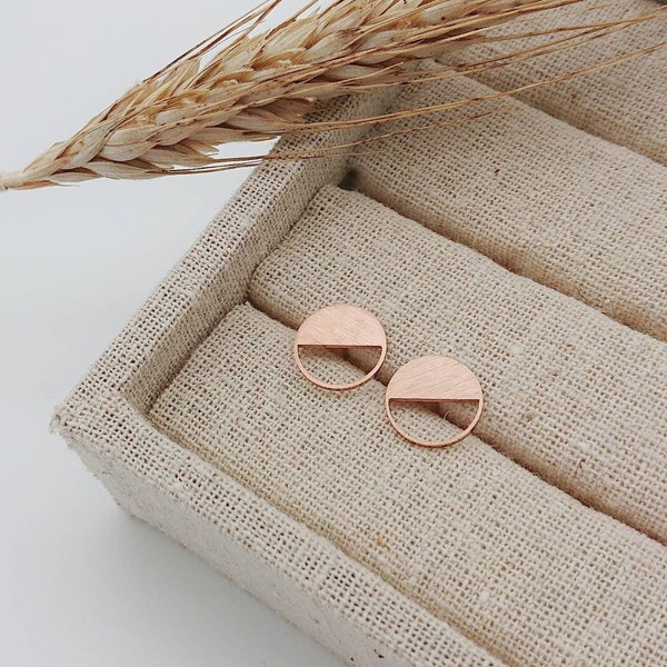 1 Paar geometrische Ohrstecker-Edelstahl-Rosegold-vergoldet-gebürstet-matt-Kreis-minimalistisch