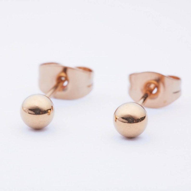 1 Pair Rose Gold Stainless Steel Gold Plated Minimalist Pearl Stud Earrings Ball image 3