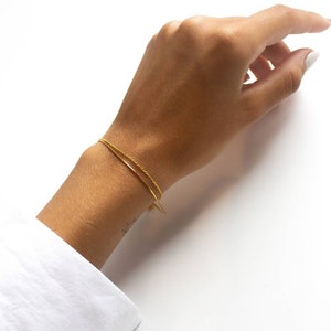 Dainty bracelet 925 silver-gold-plated-fine-minimal-double-layer-stacking bracelet-puristic-delicate