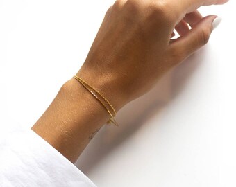 Dainty bracelet 925 silver-gold-plated-fine-minimal-double-layer stacking bracelet-puristic-delicate