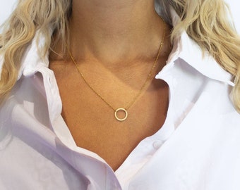 Collier délicat-filigrane-simple-cercle-acier inoxydable-argent-or-plaqué or rose-minimaliste-géométrique