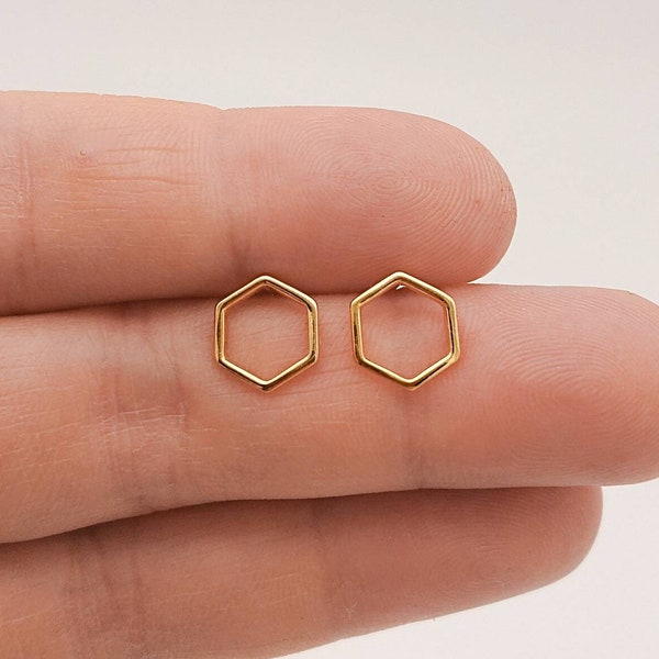 Stud earrings geometric-simple-hexagon-925 silver-gold-plated-minimalistic