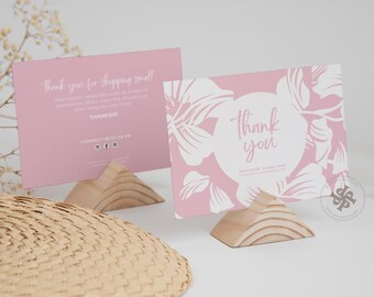 Pink Floral Editable Thank You Card| Printable Package Insert | Thanks for Your Purchase Card Template | Editable Canva Business Insert