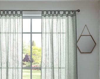 Sheer Linen Curtains, Extra Long Curtains, Linen Curtains with Tab Top, Sheer Curtains Window Treatments, Bedroom Decor Sheer Curtains