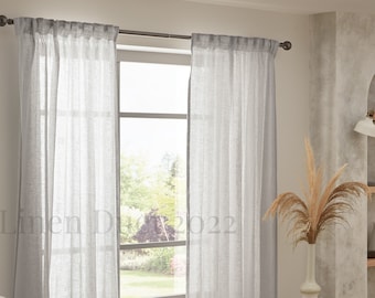 Sheer Linen Curtains, Extra Long Curtains, Linen Curtains with Back Tabs, Sheer Curtains Window Treatments, Bedroom Decor Sheer Curtains