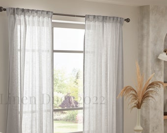 Sheer Linen Curtains, Extra Long Curtains, Linen Curtains with Back Tabs, Sheer Curtains Window Treatments, Bedroom Decor Sheer Curtains