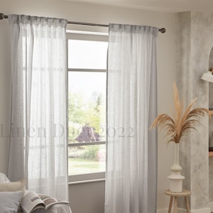 Sheer Linen Curtains, Extra Long Curtains, Linen Curtains with Back Tabs, Sheer Curtains Window Treatments, Bedroom Decor Sheer Curtains