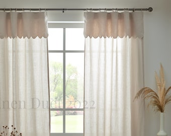 Linen Curtains with Valance, Curtains Window Treatments, Extra Long Curtains, Semi -  Sheer Curtains One Panel, Home Decor Nursery Curtains