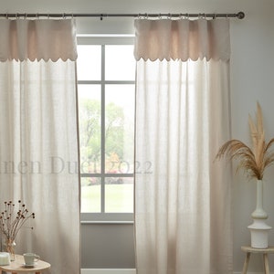 Linen Curtains with Valance, Curtains Window Treatments, Extra Long Curtains, Semi -  Sheer Curtains One Panel, Home Decor Nursery Curtains