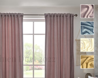 Backtab Curtains | Velvet Curtains Pink, Gold, Blue, Ivory | Custom Made Curtains | Velvet Curtains with Back Tabs | Velvet Blackout Curtain