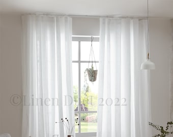 White Linen Curtains Ripplefold, Semi Sheer Linen Curtains, Living Room Curtains, Extra Long Linen Curtains, Window Treatment Natural Linen