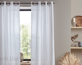 Linen Curtains with Grommets, White Linen Curtains, Eyelet Curtains, Extra Long Curtains, Grommet Curtain Natural Linen, Kitchen Curtain