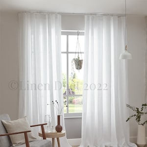 Cortinas de lino con pliegues ondulados, semitransparentes, para sala de estar, extra largas, para ventanas de lino natural.