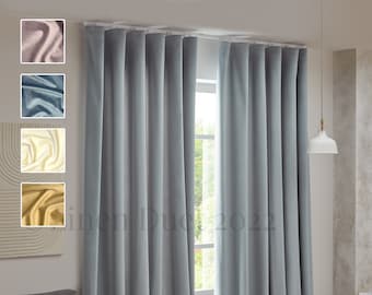 Ripplefold Drapes |  Velvet Curtains Blue, Gold, Pink, Ivory | Velvet Drapes | Ripplefold Drapery | Blackout Curtains Velvet