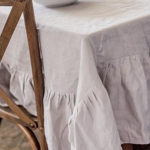 Linen Tablecloth with Ruffle, Custom Tablecloth, Round Tablecloth, Kitchen Decor Tablecloth, Farmhouse Table Decor, Eco Friendly Home Decor offers