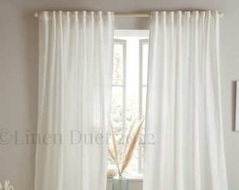 Linen Curtains with Back Tabs, One Linen Curtain Panel, Custom Curtains with Ikea Kronill Backtab Tape, Semi - Sheer Extra Long Curtains