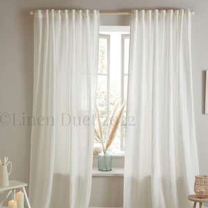 Linen Curtains with Back Tabs, One Linen Curtain Panel, Custom Curtains with Kronill Backtab Tape, Extra Long Curtains