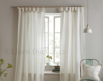 Cortinas de lino personalizadas, un panel de cortina con pestaña superior, cortinas de lino de cortinas anchas, decoración de dormitorio de cortinas largas, cortinas de lino semitransparente