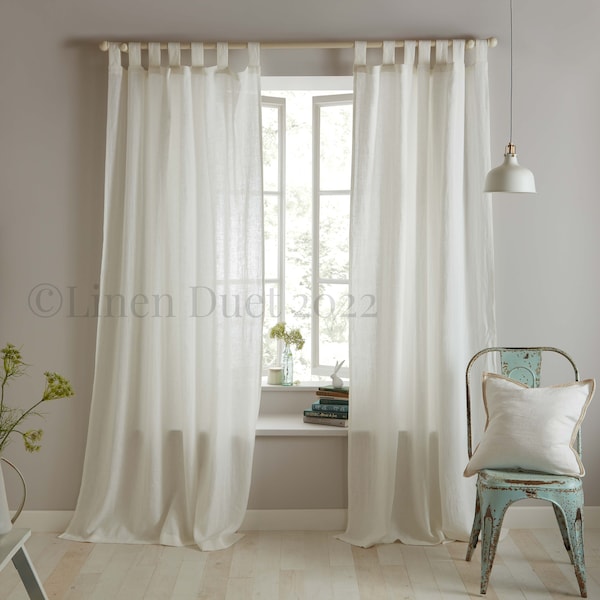Custom Linen Curtains, One Curtain Panel with Tab Top, Wide Curtains Linen Drapes, Long Curtains Bedroom Decor, Curtains Semi - Sheer Linen