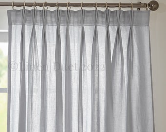 Pinch Pleat Linen Curtains, French Pleat Linen Curtains, Extra Long Curtains, Window Treatments, Natural Linen Blackout Curtains