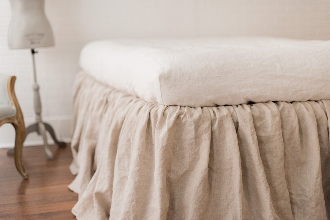 Linen Ruffled Bed Skirt Base Valance Linen Mattress Cover Natural Flax