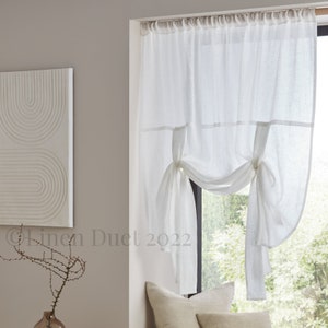 Linen Curtains Tie Up Shade, Farmhouse Curtains Kitchen Valance, Custom Curtains Farmhouse Decor, Tie Up Cafe  Curtains, Bedroom Decor, Gift