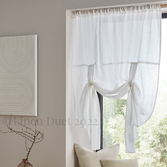 Linen Curtains Tie Up Shade, Farmhouse Curtains Kitchen Valance, Custom Curtains Farmhouse Decor, Tie Up Cafe  Curtains, Bedroom Decor, Gift