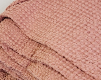 Extra Wide Red Waffle Linen Fabric by Yard, Terra Cotta Cotton Fabric by the Yard, Fabric for Bedding, Blankets,  Brick color Natural Fabric