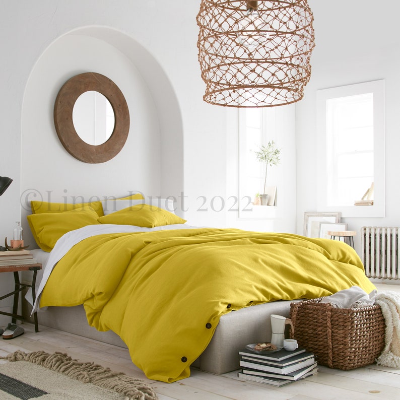 Linen Duvet Cover Linen Bedding, Duvet Cover Queen, Duvet Cover King, Toddler Bedding Birthday Gift, Bedroom Decor Crib Bedding Washed Linen Yellow