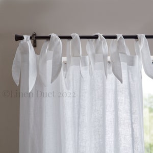 Linen Curtains with Bow Ties, Custom Curtains Natural Linen, White Linen Curtains, Semi-Sheer Curtains Home Decor, Extra-long Linen Curtains image 2