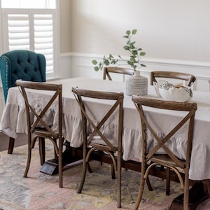 Linen Tablecloth with Ruffle, Custom Tablecloth, Round Tablecloth, Kitchen Decor Tablecloth, Farmhouse Table Decor, Eco Friendly Home Decor