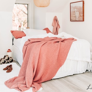 Linen Blanket Mother&#39;s Day Gift, Linen Bedding Linen Throw, Linen Bedspread, Linen Bed Blanket, Waffle Cotton Linen Blanket Eco Friendly