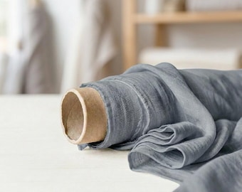 Lightweight Sheer European linen fabric in grayish blue - Drapery Fabric by the Yard/Meter.