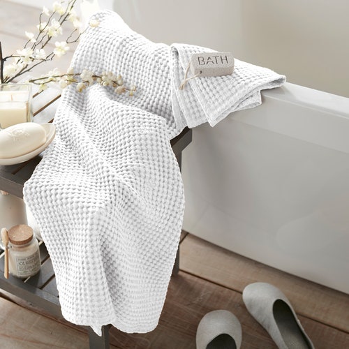 Lightweight White Waffle Bath Linen Cotton Towels SPA Etsy