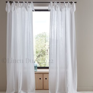 Linen Curtains with Bow Ties, Custom Curtains Natural Linen, White Linen Curtains, Semi-Sheer Curtains Home Decor, Extra-long Linen Curtains image 3