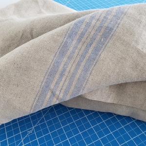 Upholstery Linen Heavy Weight, Gray Linen with Blue Stripes, Decorative Pillowcases Linen, Linen by Yard, Washed Linen Fabric Heavy Weight