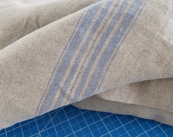 Tapicería de lino de peso pesado, lino gris con rayas azules, fundas de almohada decorativas de lino, lino cortado a medida, tela de lino lavado de peso pesado
