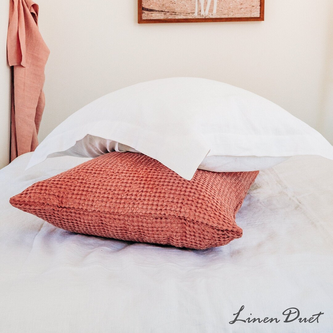 Housse de coussin en lin avec brides, Taie d'oreiller décorative