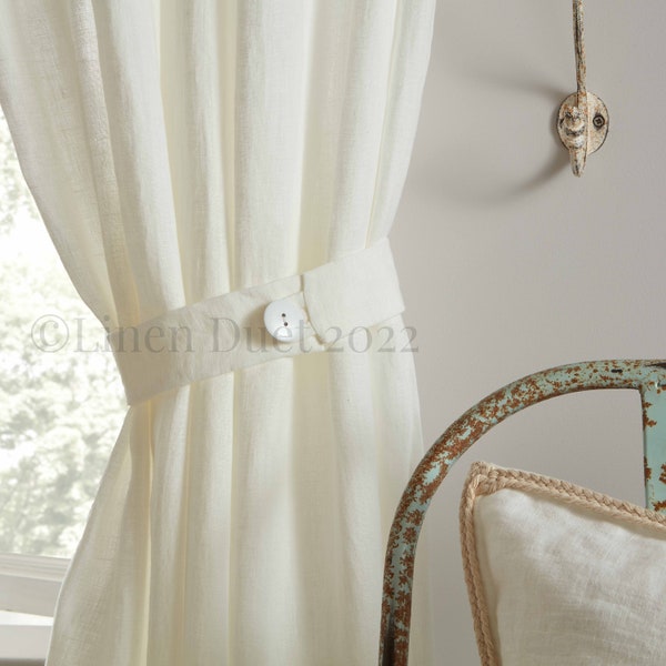 Curtain Tie Backs Natural Linen, Tie Backs for Curtain Panels, Window Treatments Home Decor, Curtain Tie Backs with Button, Bedroom Decor