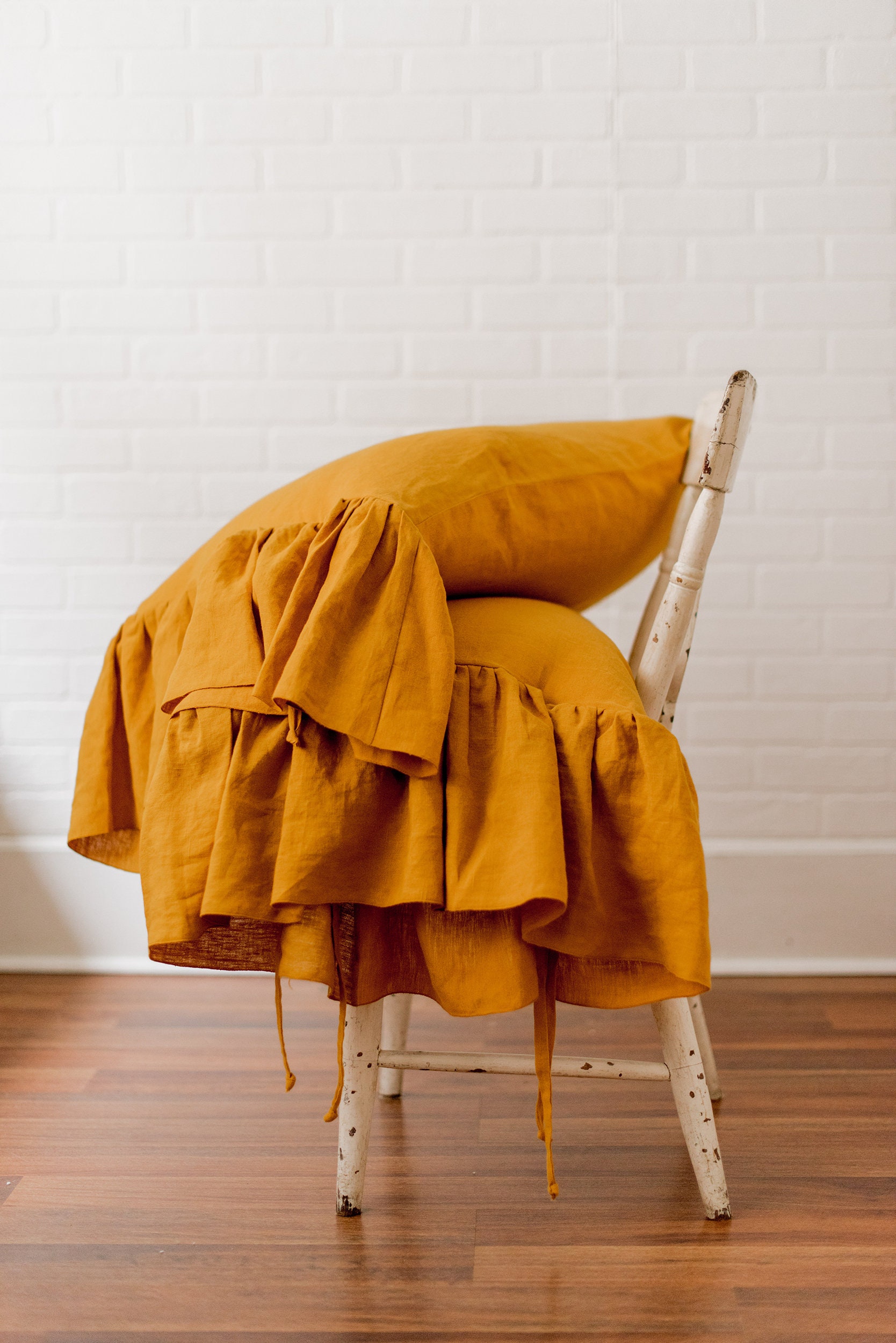 Set of 2 Linen Ruffled Pillowcases and Ruffled Flat Sheet Etsy