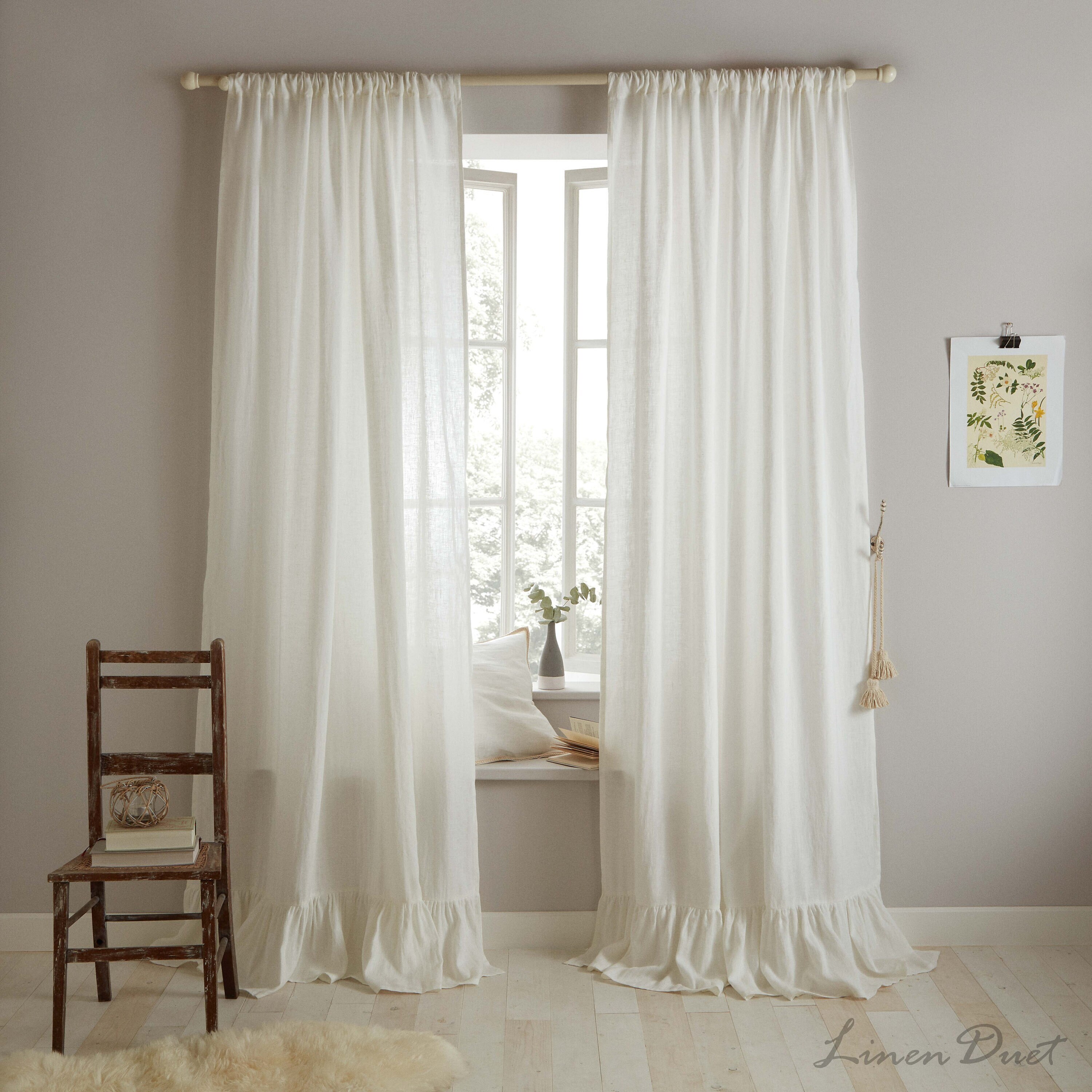 Farmhouse Curtains Linen Curtains One Ruffled Linen Curtain - Etsy