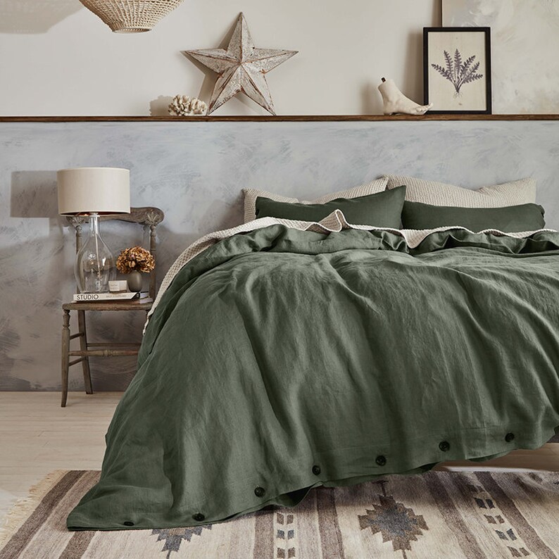 Green Duvet Cover Linen Duvet Cover Queen Duvet Cover Full Etsy